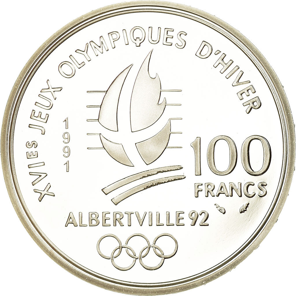 Moneta, Francia, albertville 92, 100 Francs, 1991, Proof, FDC, Argento, KM:995