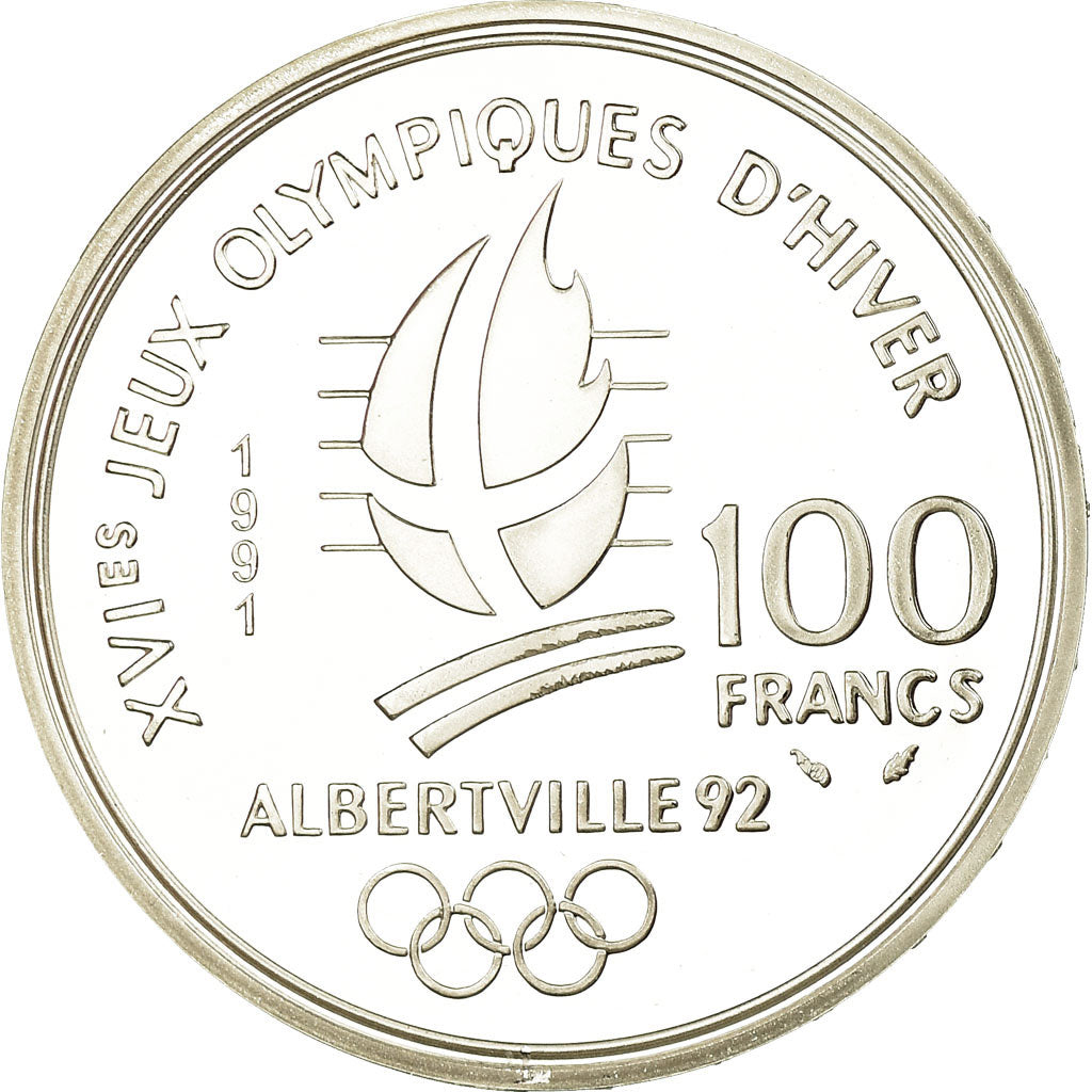 Munten, Frankrijk, albertville 92, 100 Francs, 1991, Proof, FDC, Zilver, KM:994