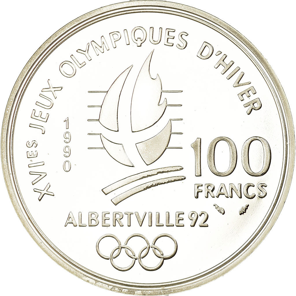Coin, France, albertville 92, 100 Francs, 1990, Proof, MS(65-70), Silver