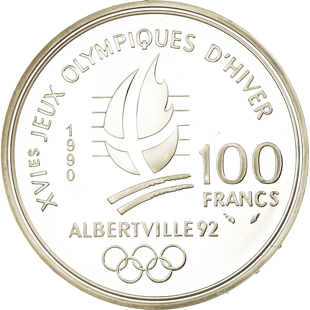 Coin, France, albertville 92, 100 Francs, 1990, Proof, MS(65-70), Silver