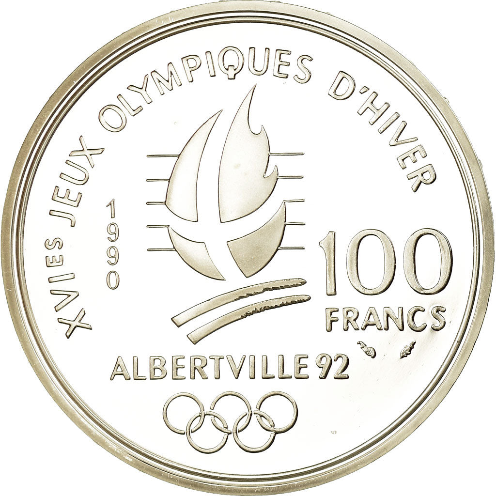 Coin, France, albertville 92, 100 Francs, 1990, Proof, MS(65-70), Silver