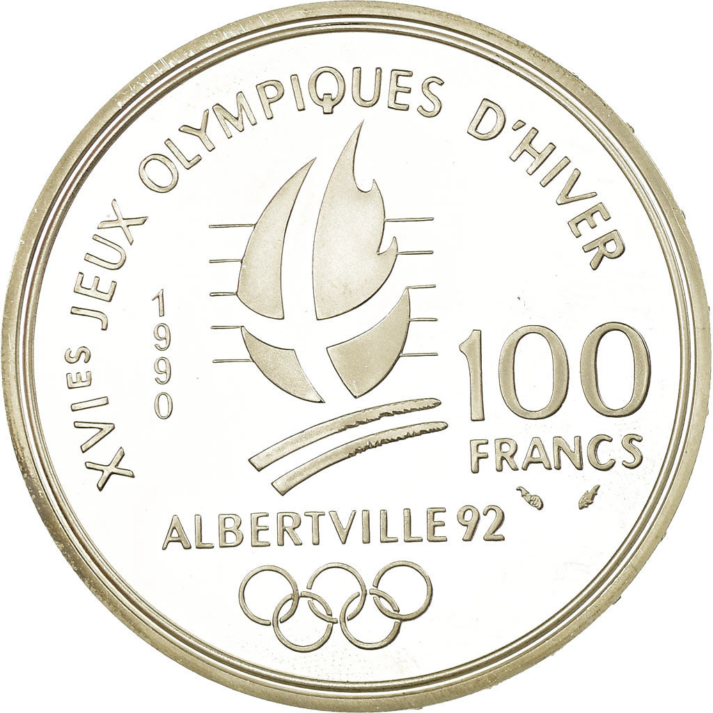 Coin, France, albertville 92, 100 Francs, 1990, Proof, MS(60-62), Silver