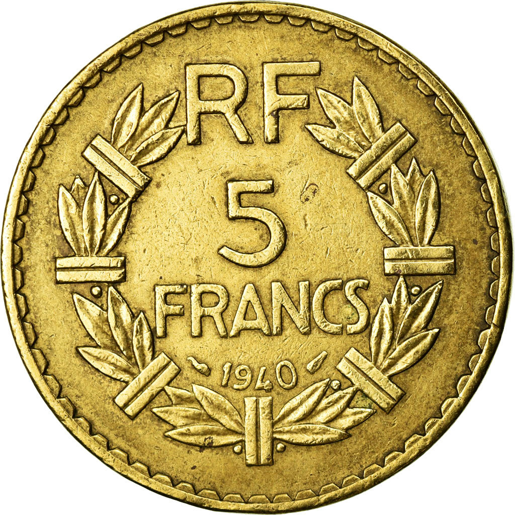 Moneda, Francia, Lavrillier, 5 Francs, 1940, Paris, MBC+, Aluminio - bronce