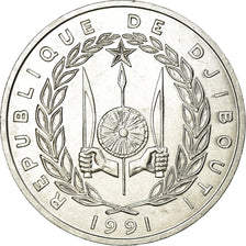 Coin, Djibouti, 5 Francs, 1991, Paris, MS(63), Aluminum, KM:22