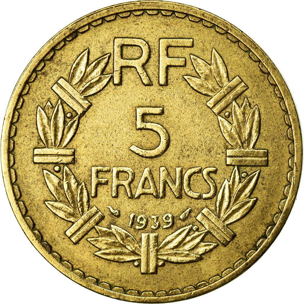 Moneta, Francja, Lavrillier, 5 Francs, 1939, Paris, AU(50-53), Aluminium-Brąz