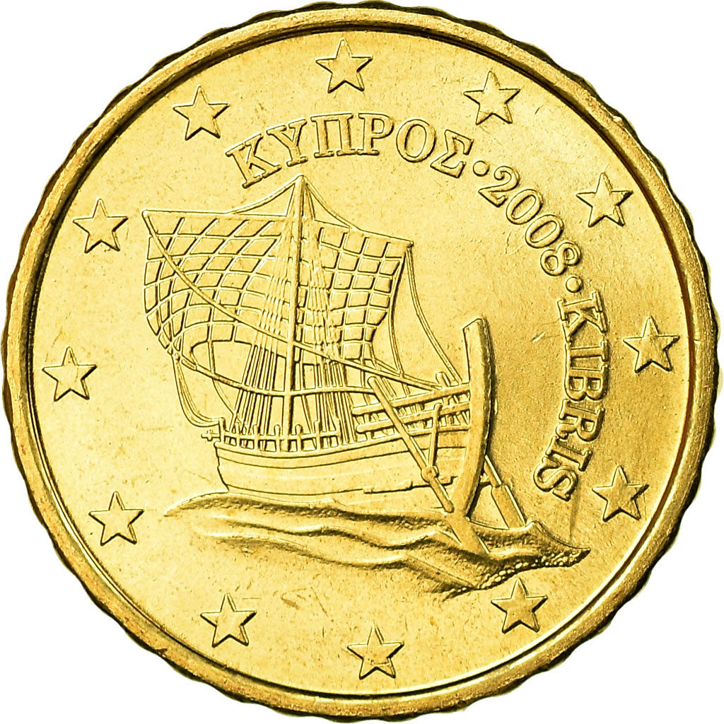Coin, Cyprus, 10 Euro Cent, 2008, MS(63), Brass, KM:81