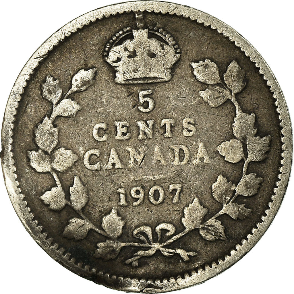 Moneta, Canada, Edward VII, 5 Cents, 1907, Royal Canadian Mint, Ottawa, B+