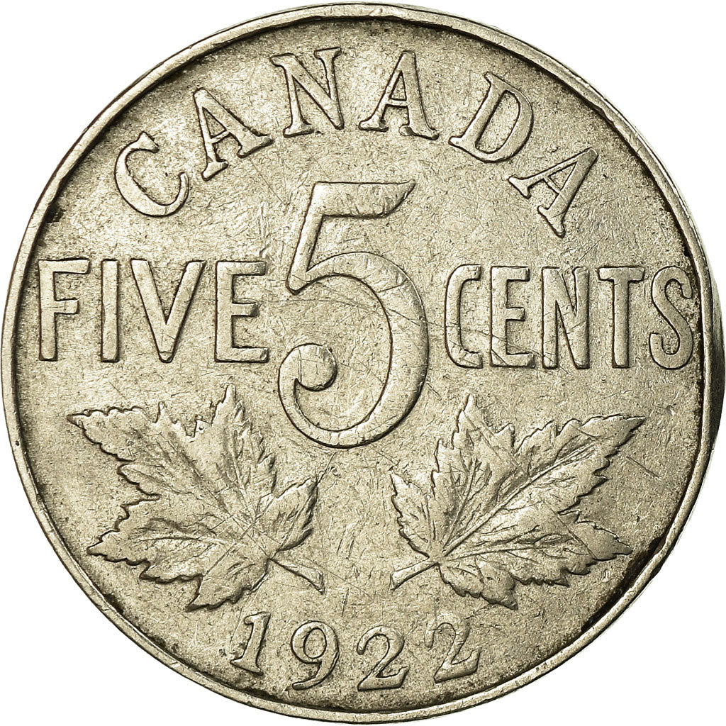 Moneta, Canada, George V, 5 Cents, 1922, Royal Canadian Mint, Ottawa, MB+