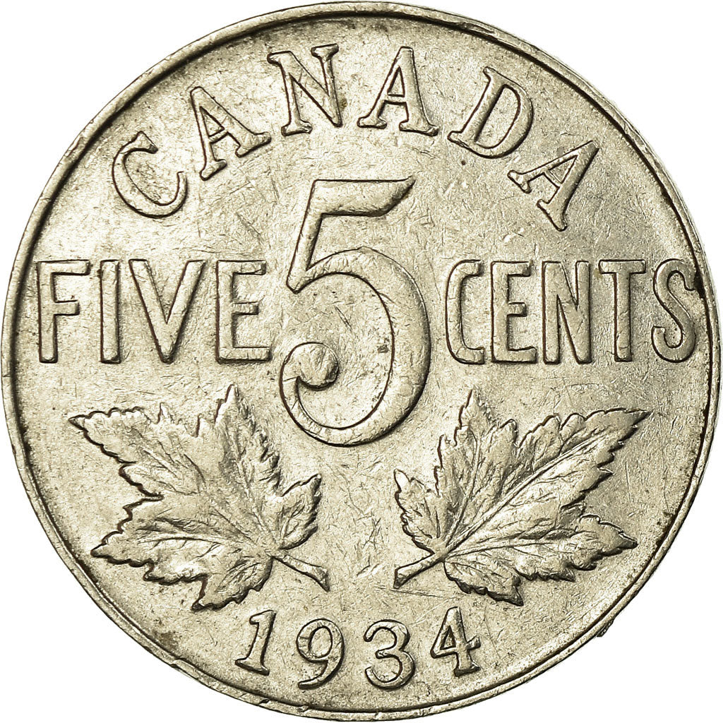 Moeda, Canadá, George V, 5 Cents, 1934, Royal Canadian Mint, Ottawa, EF(40-45)