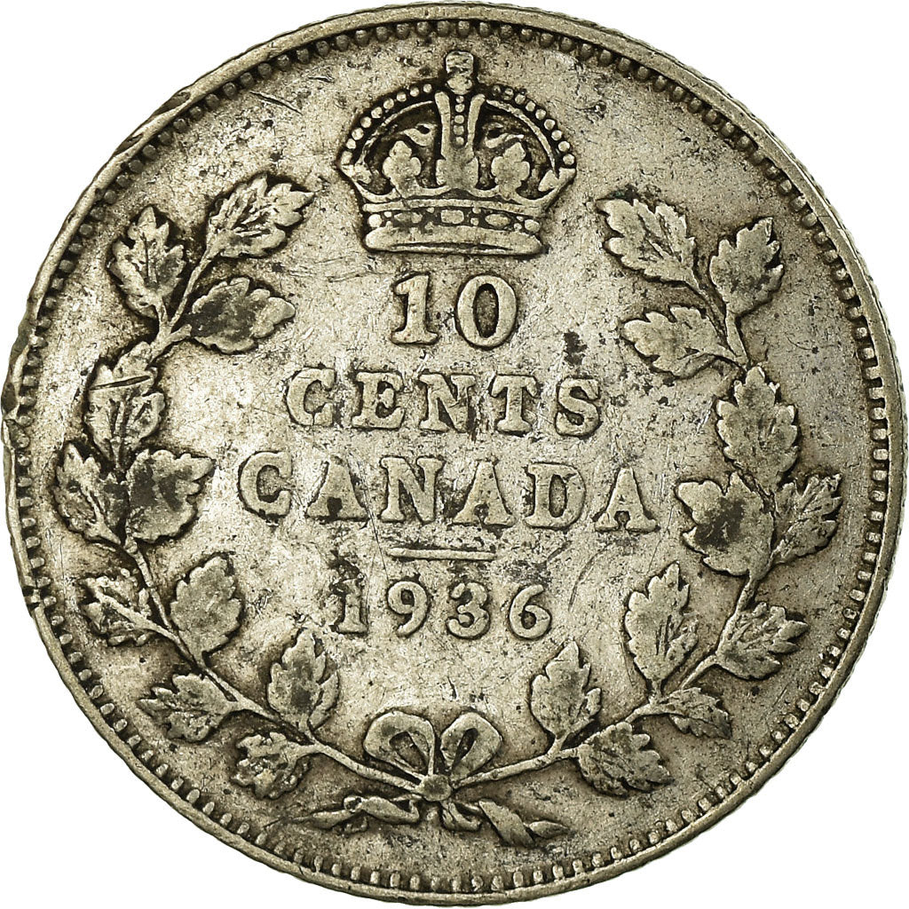 Moneta, Canada, George V, 10 Cents, 1936, Royal Canadian Mint, Ottawa, MB