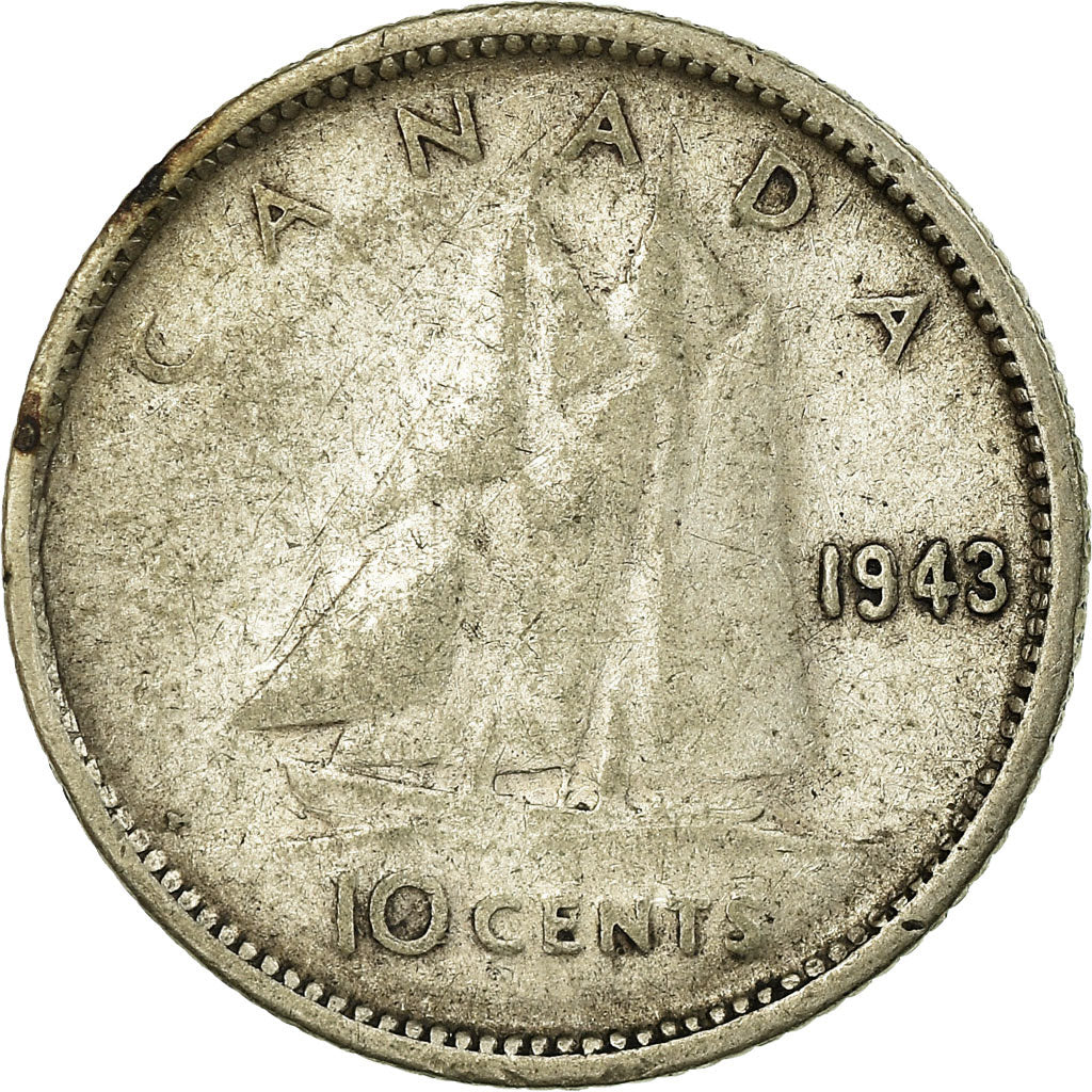 Moneta, Canada, George VI, 10 Cents, 1943, Royal Canadian Mint, Ottawa, MB+