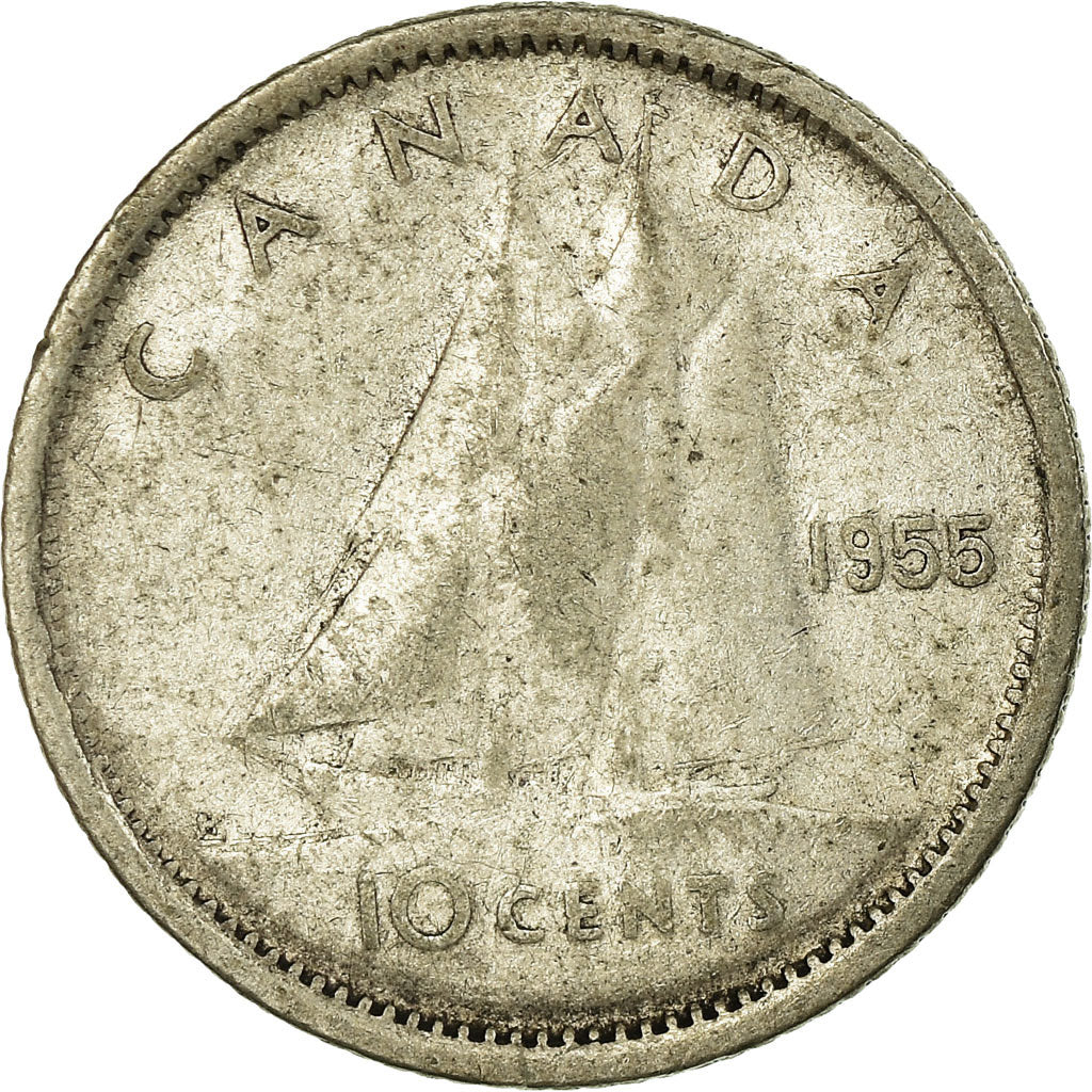 Moeda, Canadá, Elizabeth II, 10 Cents, 1955, Royal Canadian Mint, Ottawa