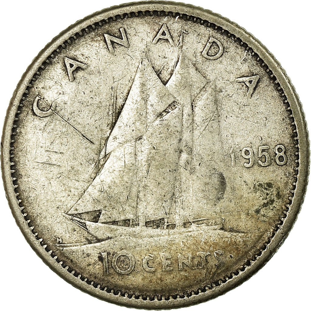 Moeda, Canadá, Elizabeth II, 10 Cents, 1958, Royal Canadian Mint, Ottawa