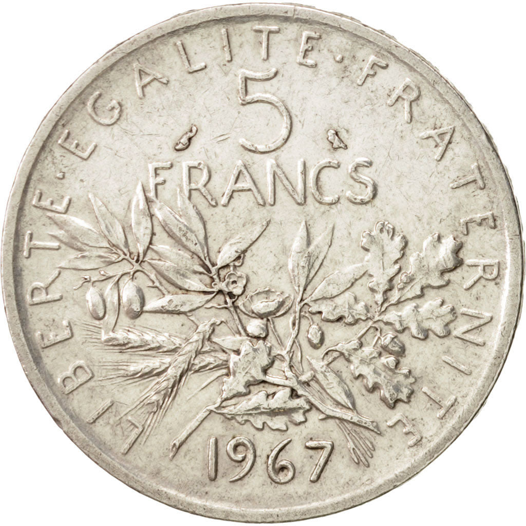 France, Semeuse, 5 Francs, 1967, Paris, AU(55-58), Silver, KM:926, Gadoury:770