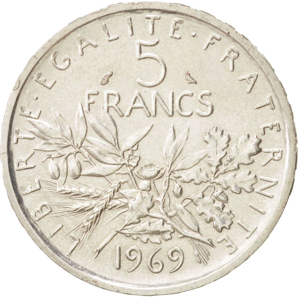 France, Semeuse, 5 Francs, 1969, Paris, MS(60-62), Silver, KM:926, Gadoury:770