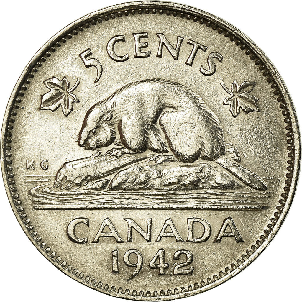 Moneta, Canada, George VI, 5 Cents, 1942, Royal Canadian Mint, Ottawa