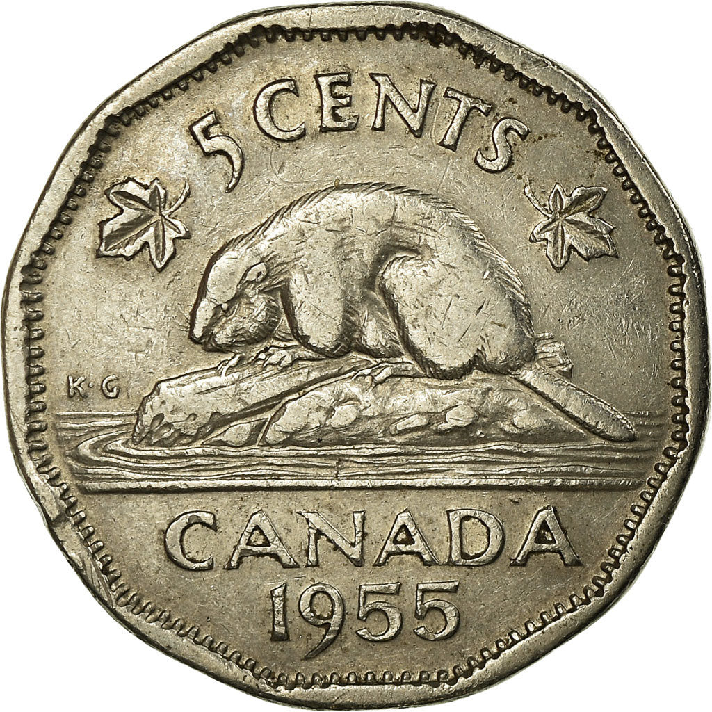Moneta, Canada, Elizabeth II, 5 Cents, 1955, Royal Canadian Mint, Ottawa, BB