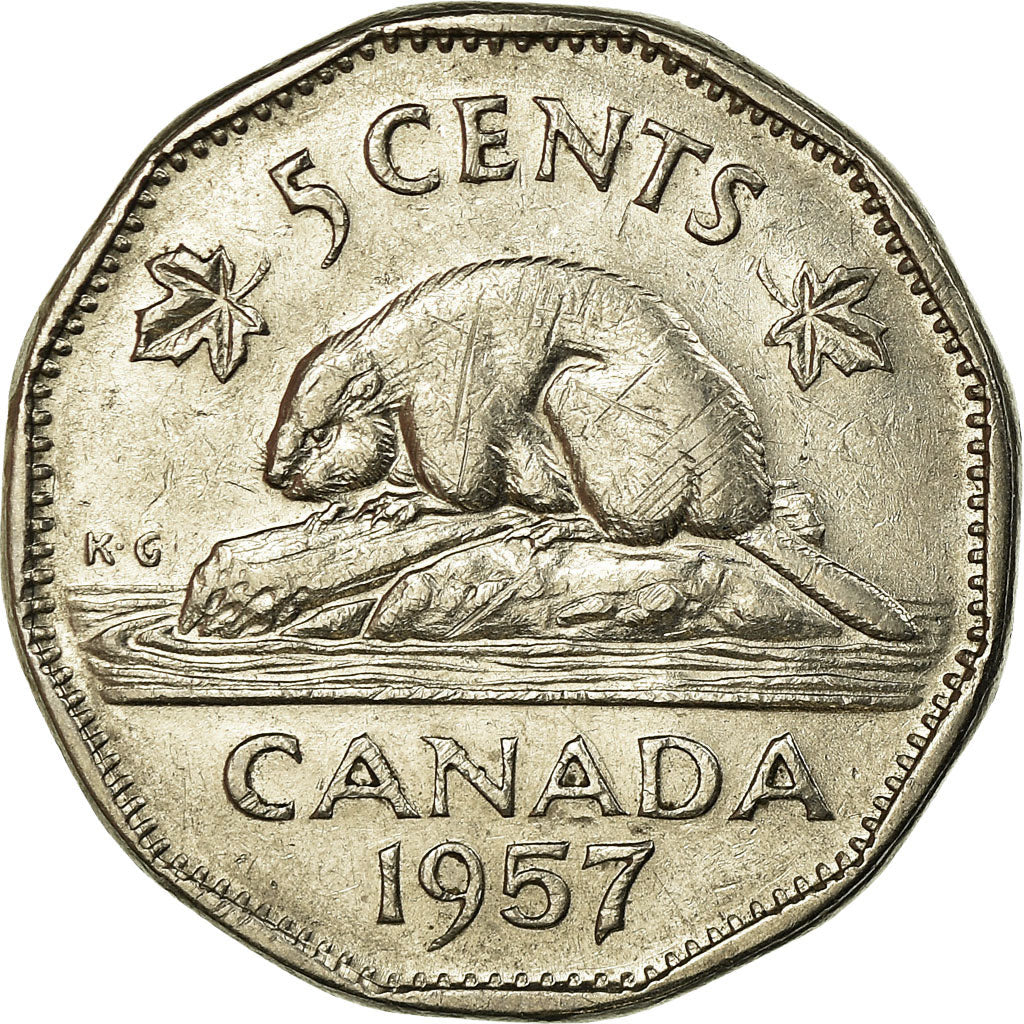 Moneta, Canada, Elizabeth II, 5 Cents, 1957, Royal Canadian Mint, Ottawa, BB