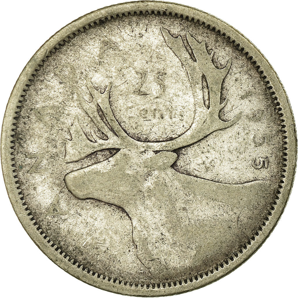 Moneta, Canada, Elizabeth II, 25 Cents, 1955, Royal Canadian Mint, Ottawa, B+
