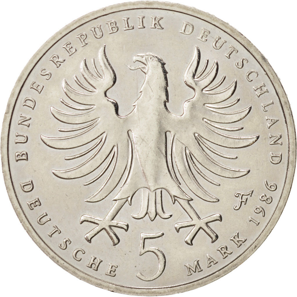 GERMANY - FEDERAL REPUBLIC, 5 Mark, 1986, Stuttgart, MS(60-62), Copper-Nickel...