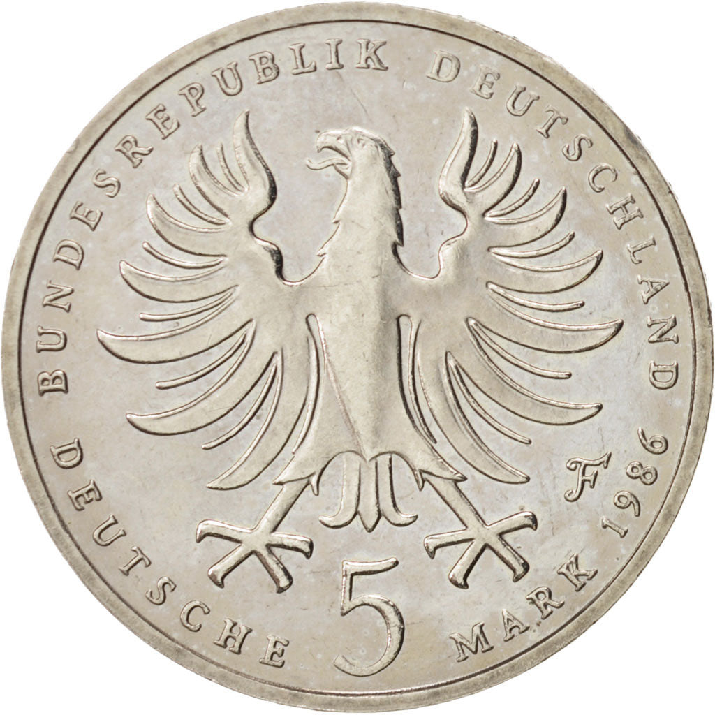 GERMANY - FEDERAL REPUBLIC, 5 Mark, 1986, Stuttgart, MS(60-62), Copper-Nickel...