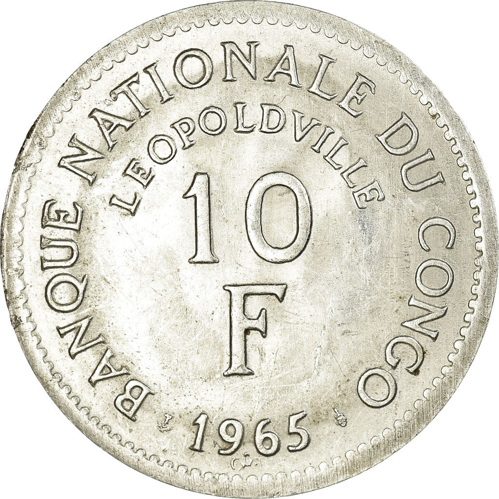 Moneta, CONGO, REPUBBLICA DEMOCRATICA DEL, 10 Francs, 1965, Brussels, SPL-
