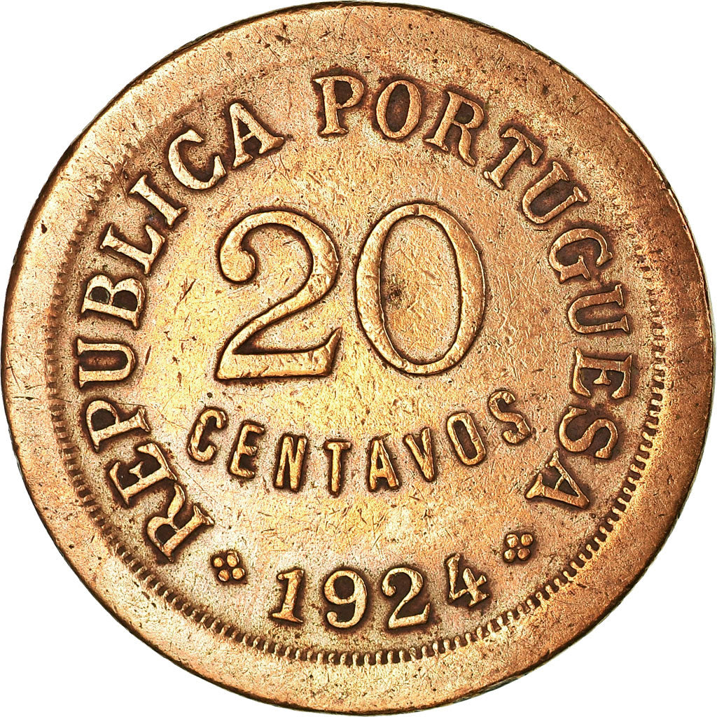 Coin, Portugal, 20 Centavos, 1924, VF(20-25), Bronze, KM:574