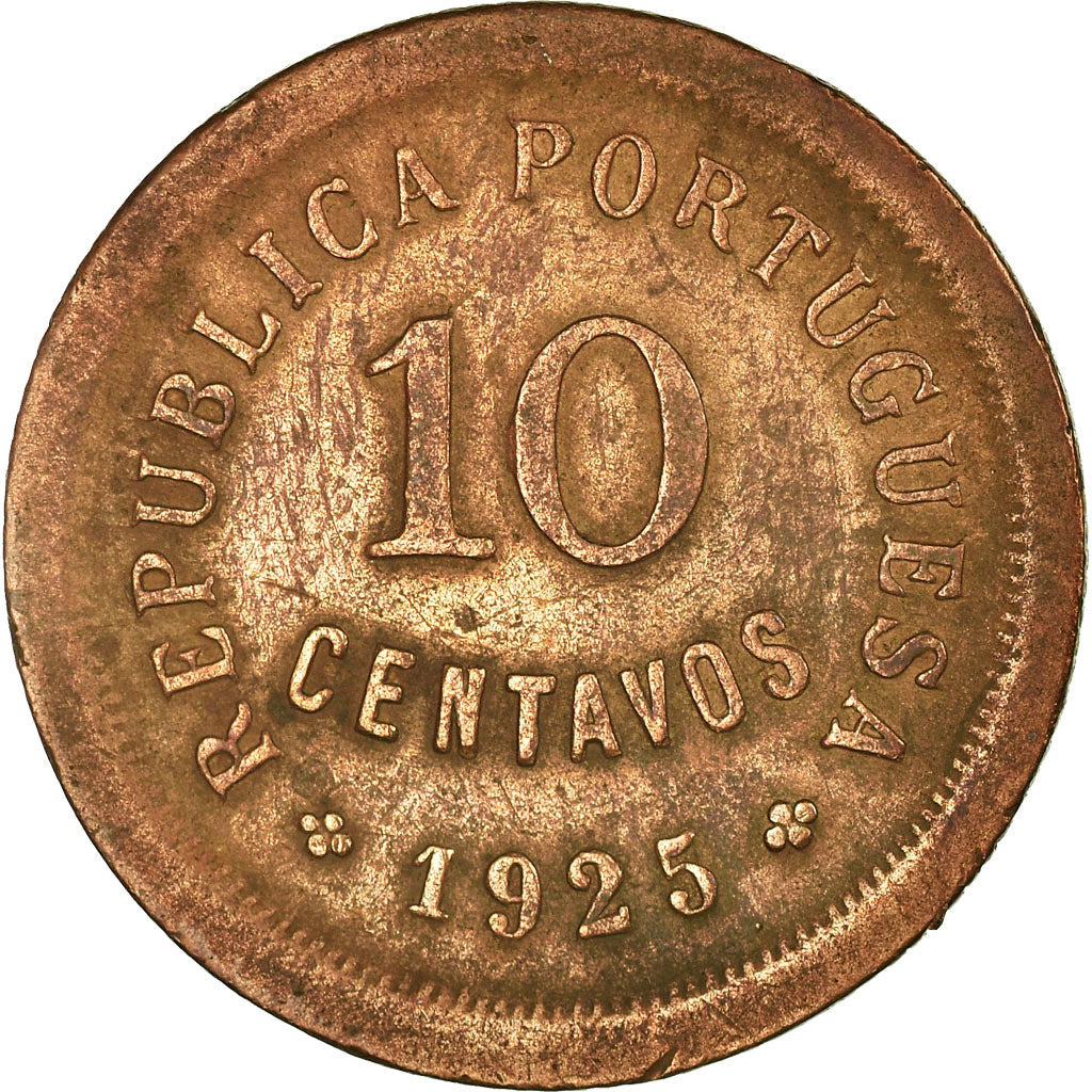 Moneta, Portogallo, 10 Centavos, 1925, MB+, Bronzo, KM:573