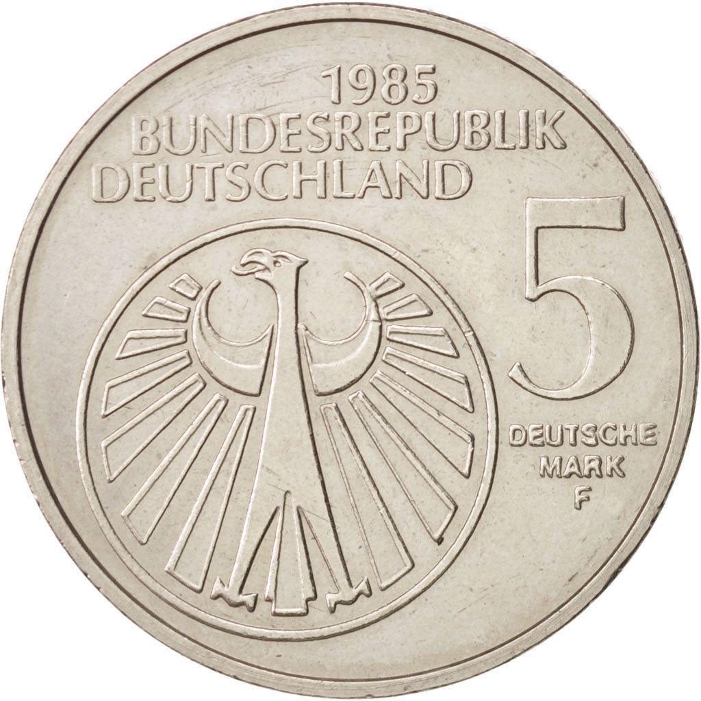 GERMANY - FEDERAL REPUBLIC, 5 Mark, 1985, Stuttgart, AU(55-58), Copper-Nickel...