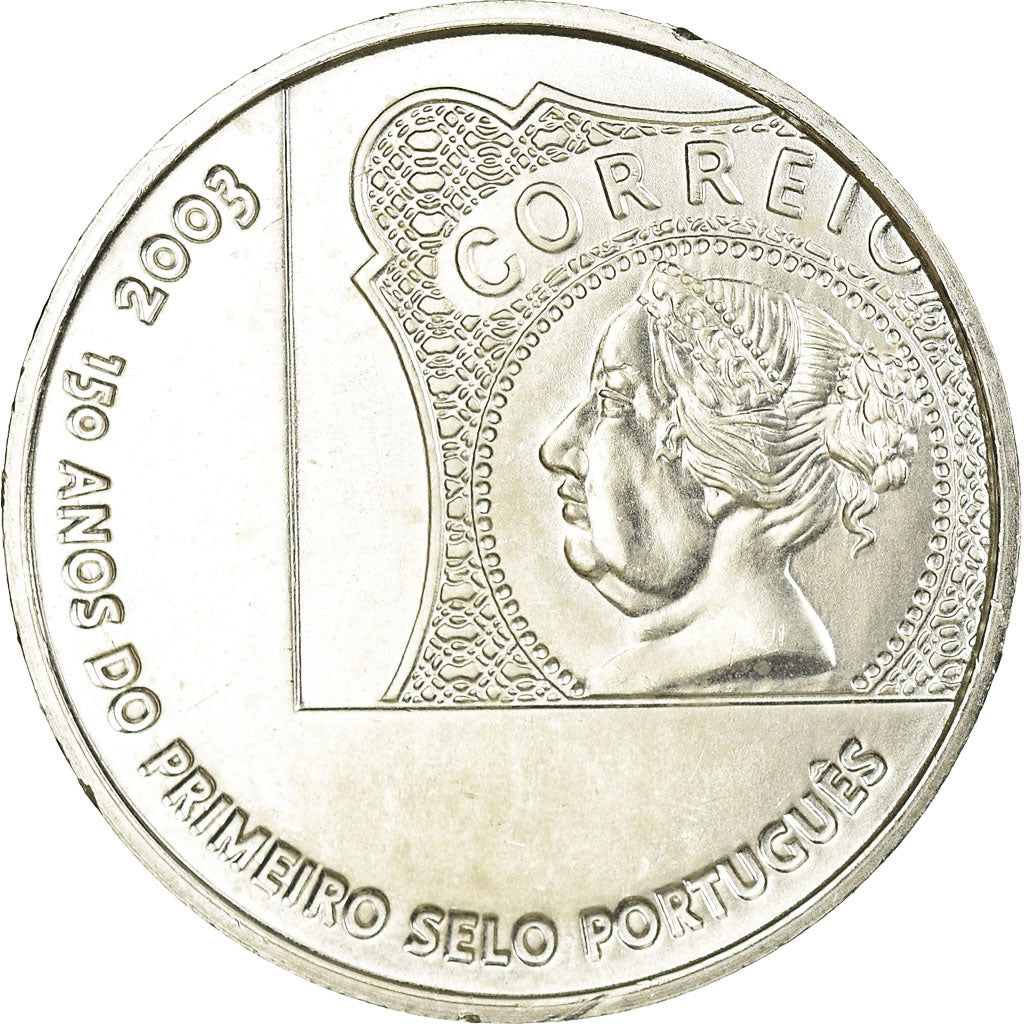 Portugal, 5 Euro, 150th Anniversary - First Portuguese Postage Stamp, 2003