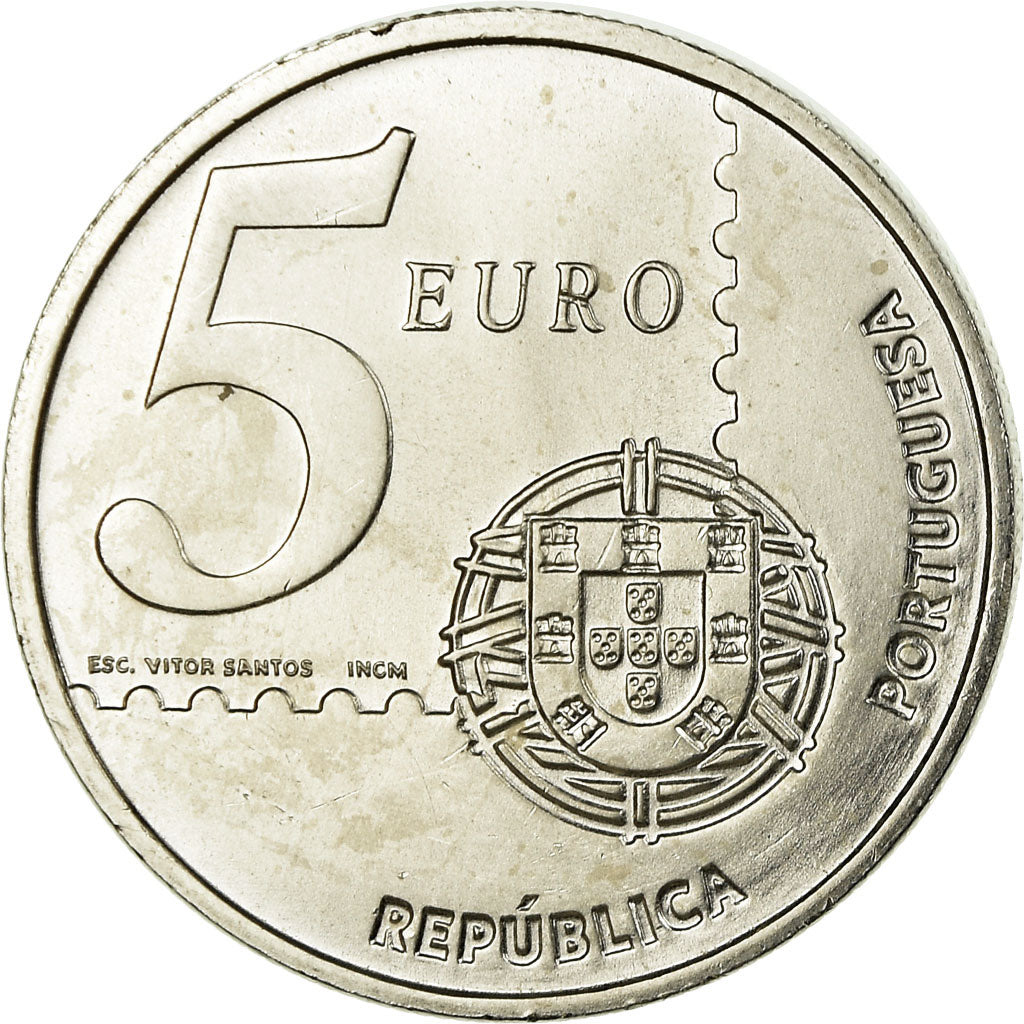 Portugal, 5 Euro, 150th Anniversary - First Portuguese Postage Stamp, 2003