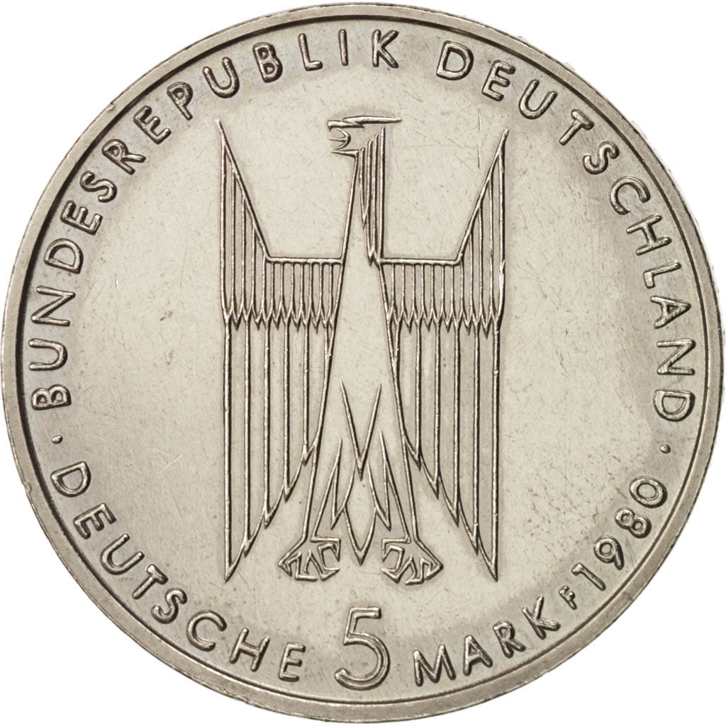 GERMANY - FEDERAL REPUBLIC, 5 Mark, 1980, Stuttgart, Germany, MS(60-62), Copp...