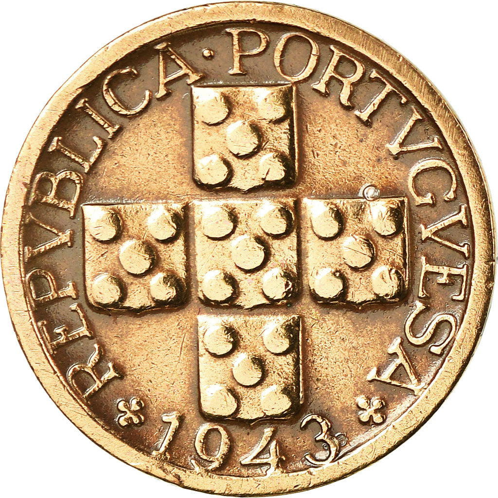 Moneta, Portogallo, 10 Centavos, 1943, BB, Bronzo, KM:583