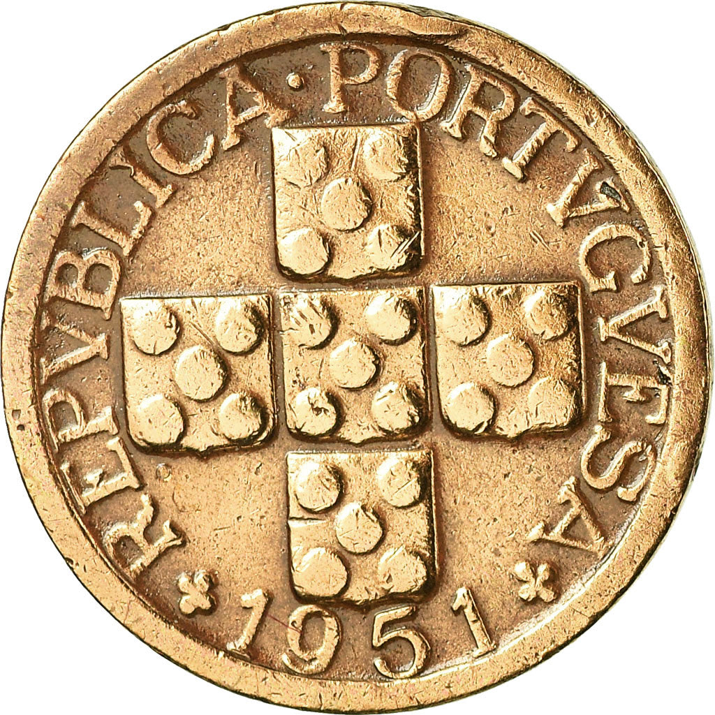 Moneta, Portogallo, 10 Centavos, 1951, MB+, Bronzo, KM:583