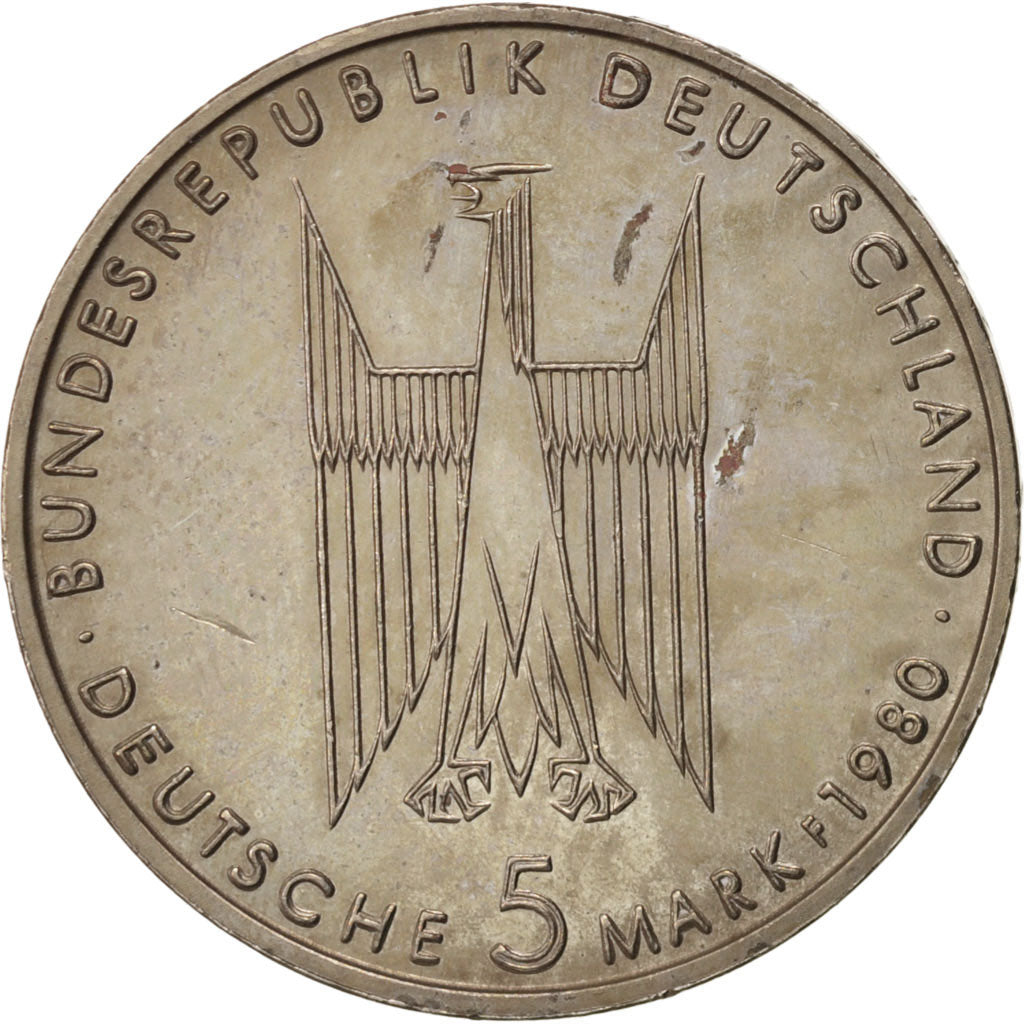 GERMANY - FEDERAL REPUBLIC, 5 Mark, 1980, Stuttgart, Germany, AU(55-58), Copp...