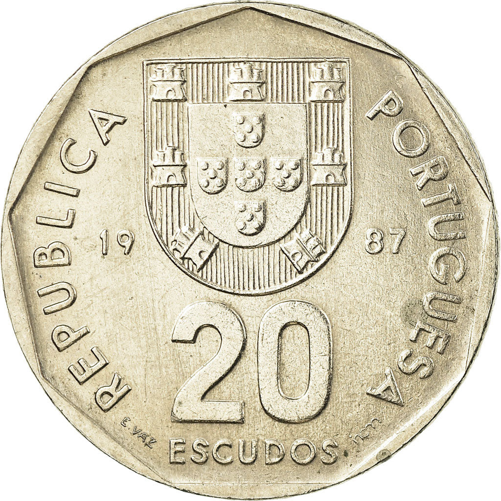 Münze, Portugal, 20 Escudos, 1987, Lisbon, SS+, Copper-nickel, KM:634.1