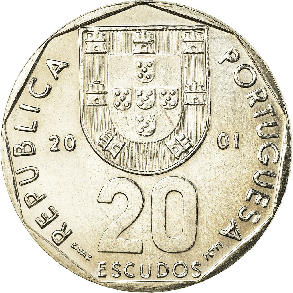Moneda, Portugal, 20 Escudos, 2001, Lisbon, EBC, Cobre - níquel, KM:634.1