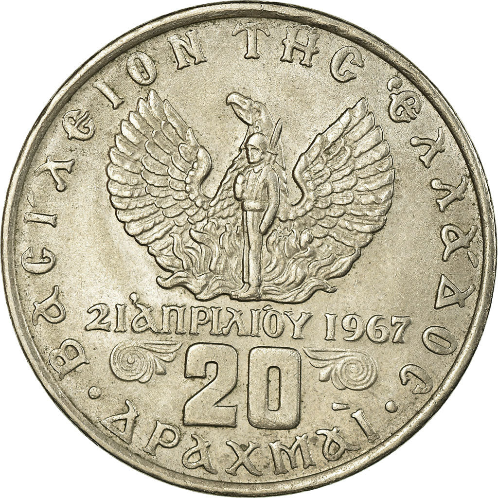 Moneta, Grecia, Constantine II, 20 Drachmai, 1967, BB+, Rame-nichel, KM:111