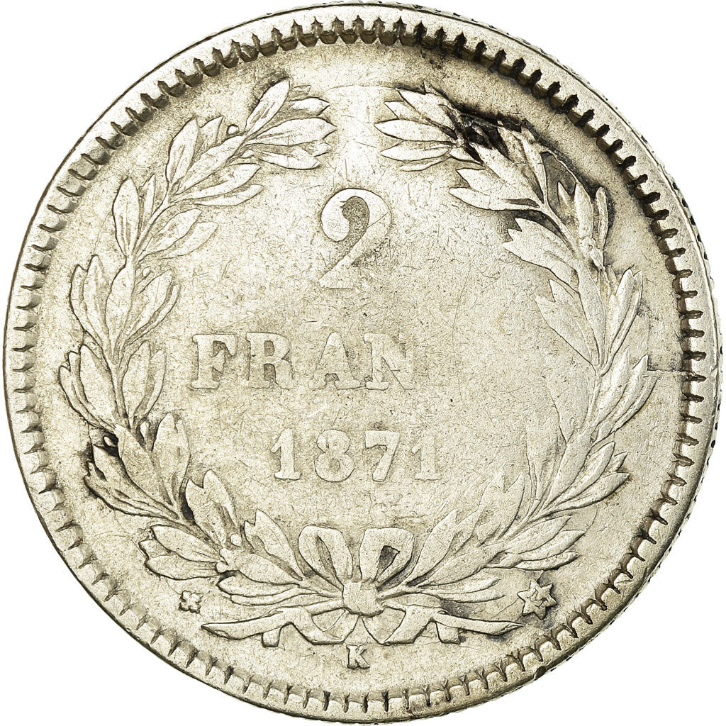 Münze, Frankreich, Cérès, 2 Francs, 1871, Bordeaux, S, Silber, KM:816.2