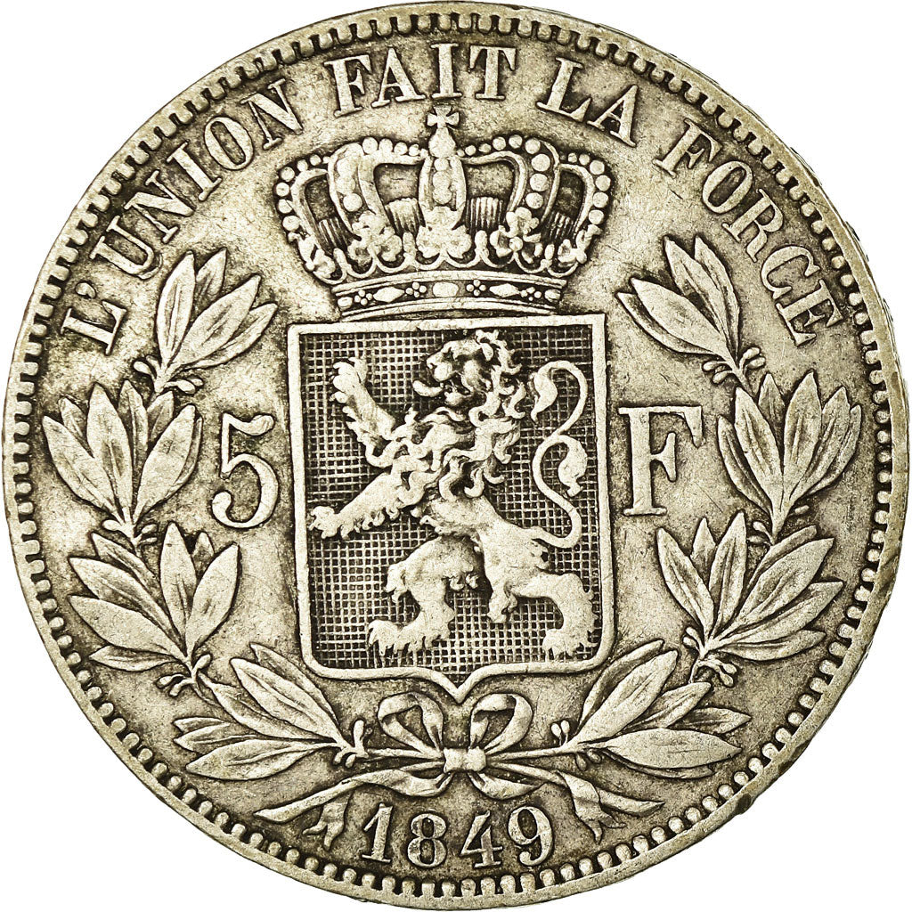 Moeda, Bélgica, Leopold I, 5 Francs, 5 Frank, 1849, EF(40-45), Prata, KM:3.2