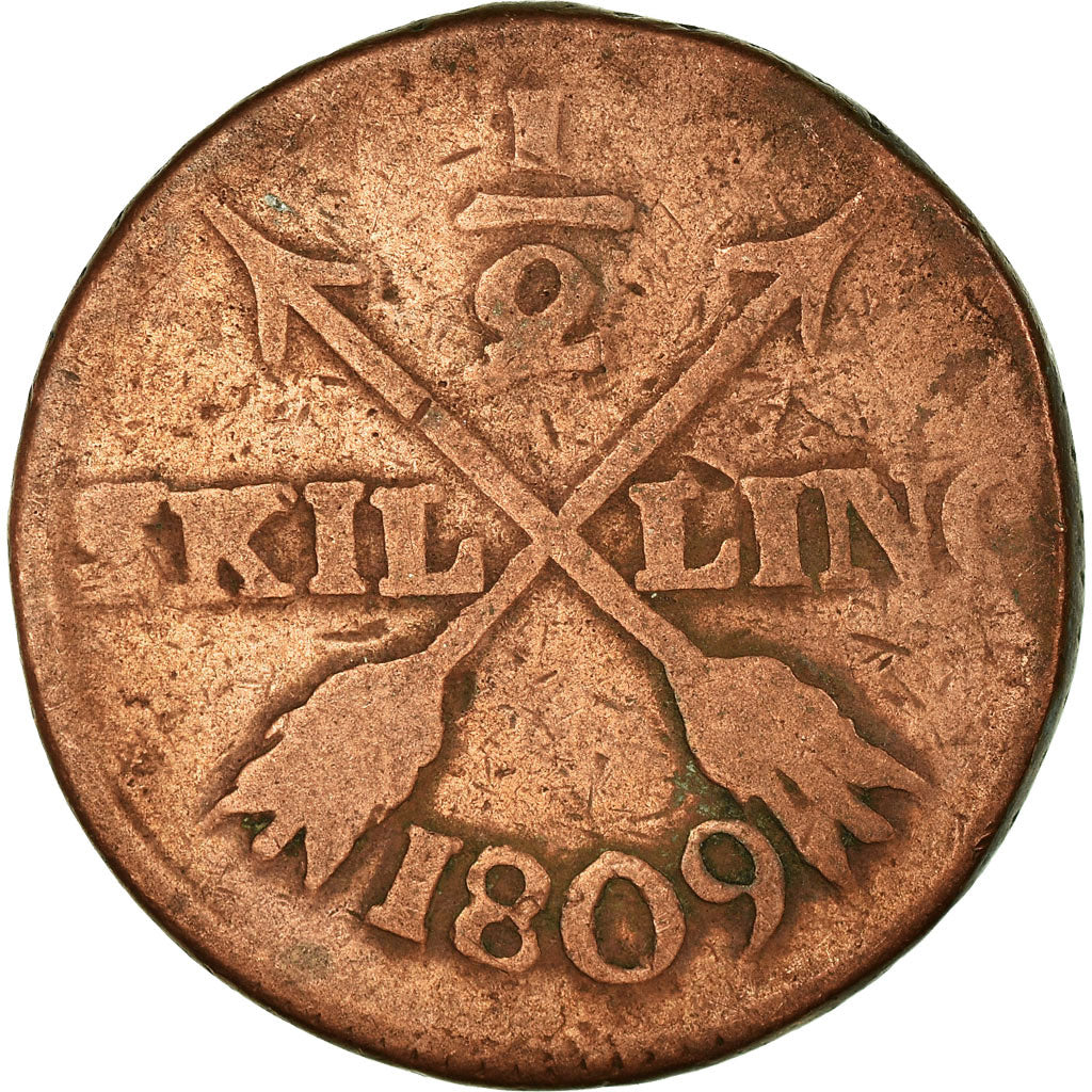 Coin, Sweden, Gustaf IV Adolf, 1/2 Skilling, 1809, VF(20-25), Copper, KM:565