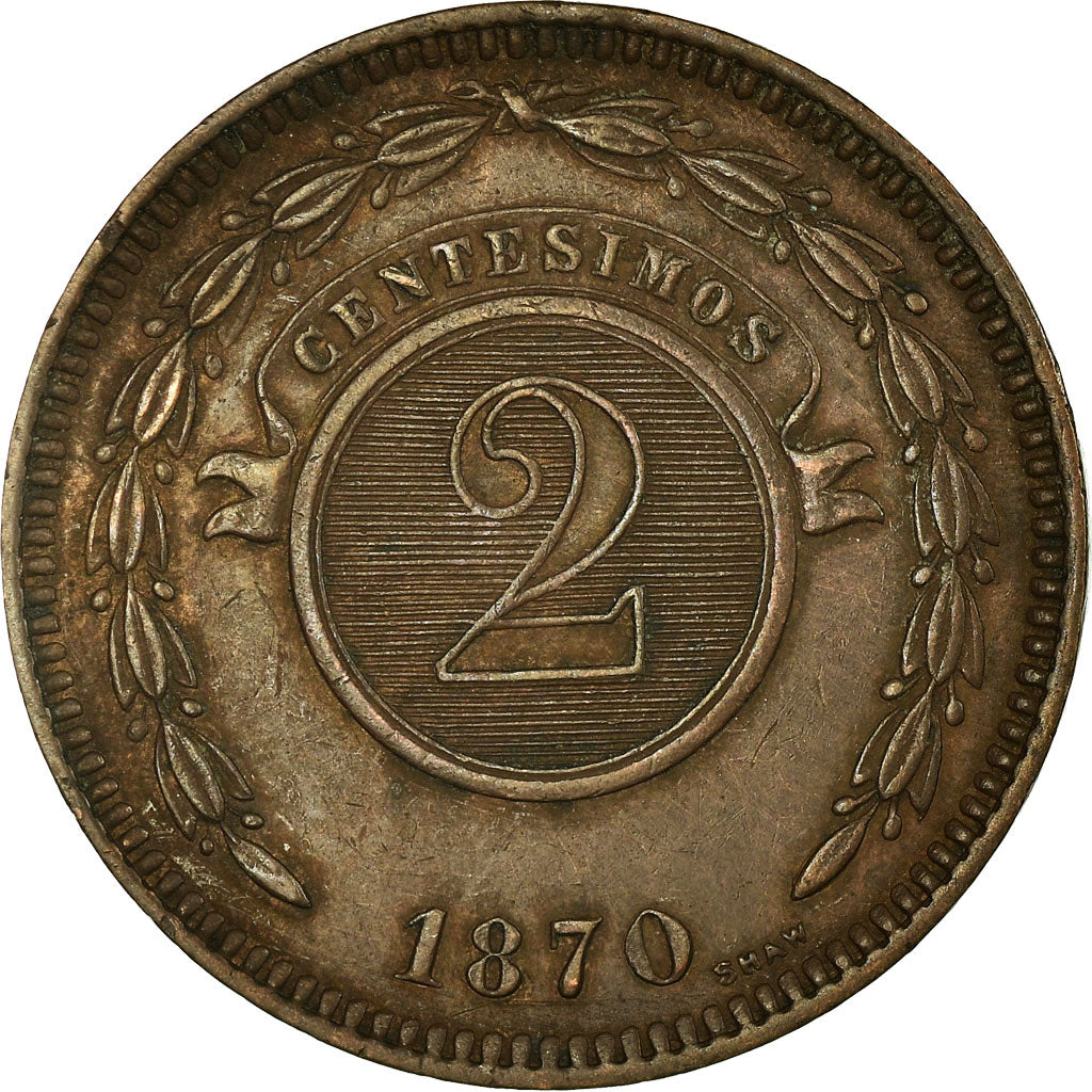 Moneda, Paraguay, 2 Centesimos, 1870, MBC+, Cobre, KM:3