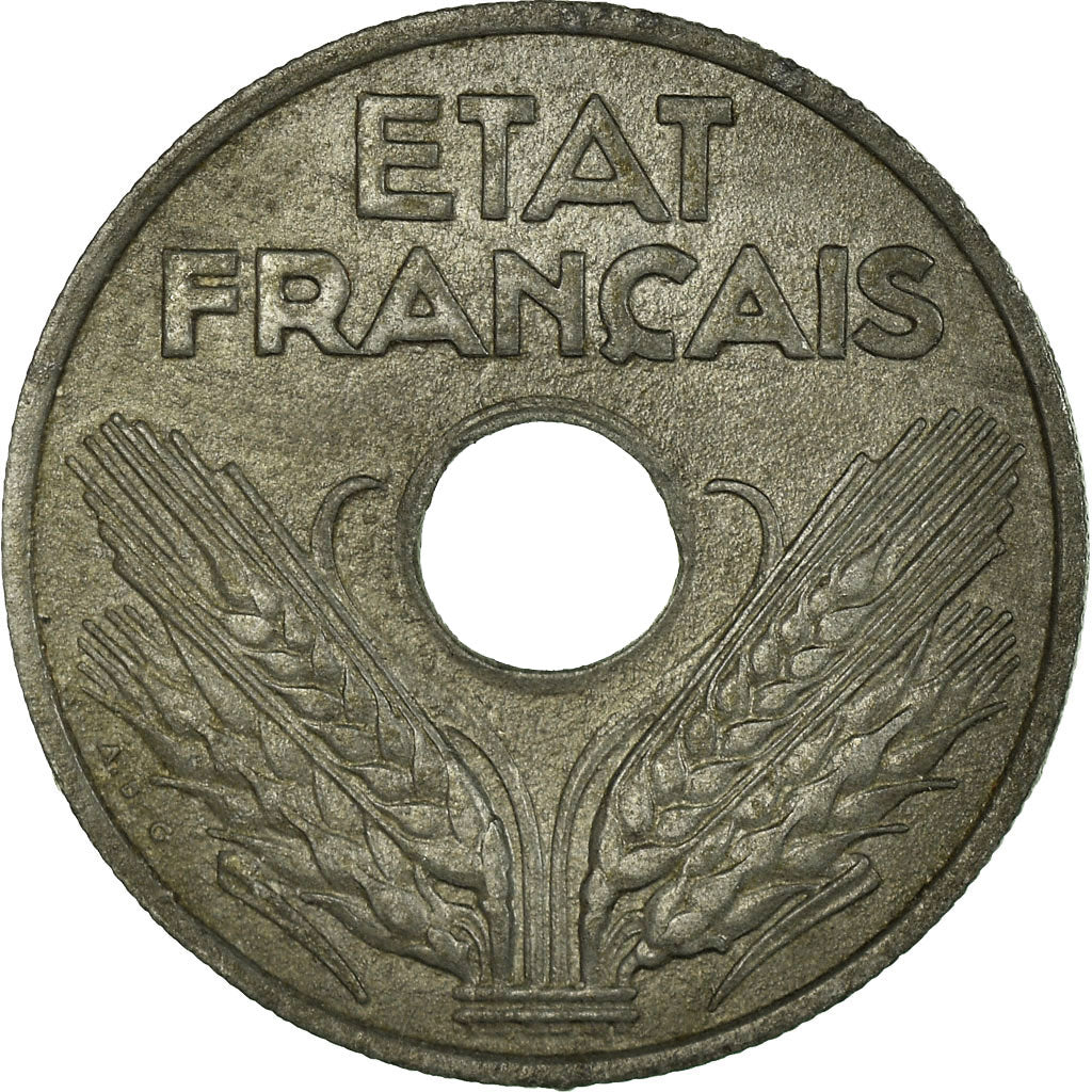 Moeda, França, État français, 20 Centimes, 1944, Paris, AU(55-58), Zinco