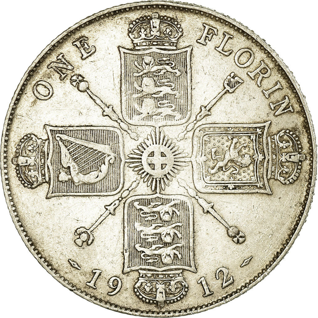 Moneta, Gran Bretagna, George V, Florin, Two Shillings, 1912, BB+, Argento