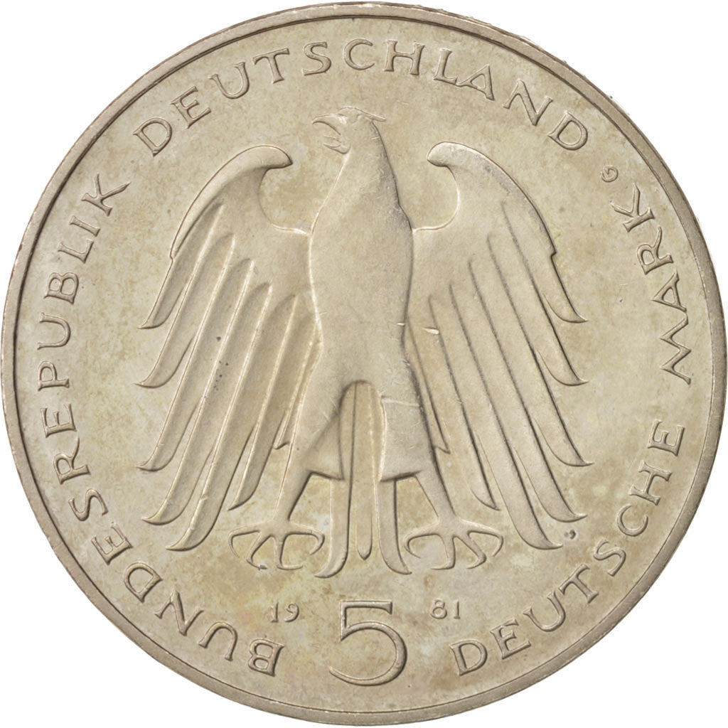 GERMANY - FEDERAL REPUBLIC, 5 Mark, 1981, Karlsruhe, Germany, AU(55-58), Copp...