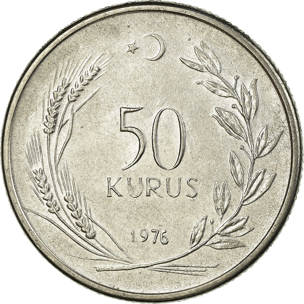 Moneta, Turchia, 50 Kurus, 1976, BB+, Acciaio inossidabile