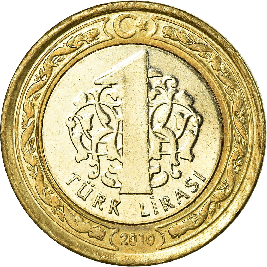 Moneta, Turcja, Lira, 2010, AU(55-58), Bimetaliczny, KM:1244
