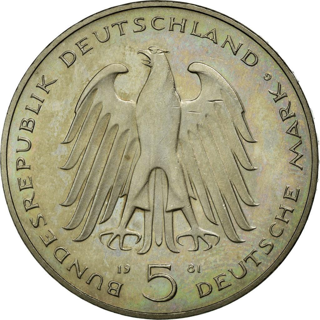 Coin, GERMANY - FEDERAL REPUBLIC, 5 Mark, 1981, Karlsruhe, Germany, AU(55-58)