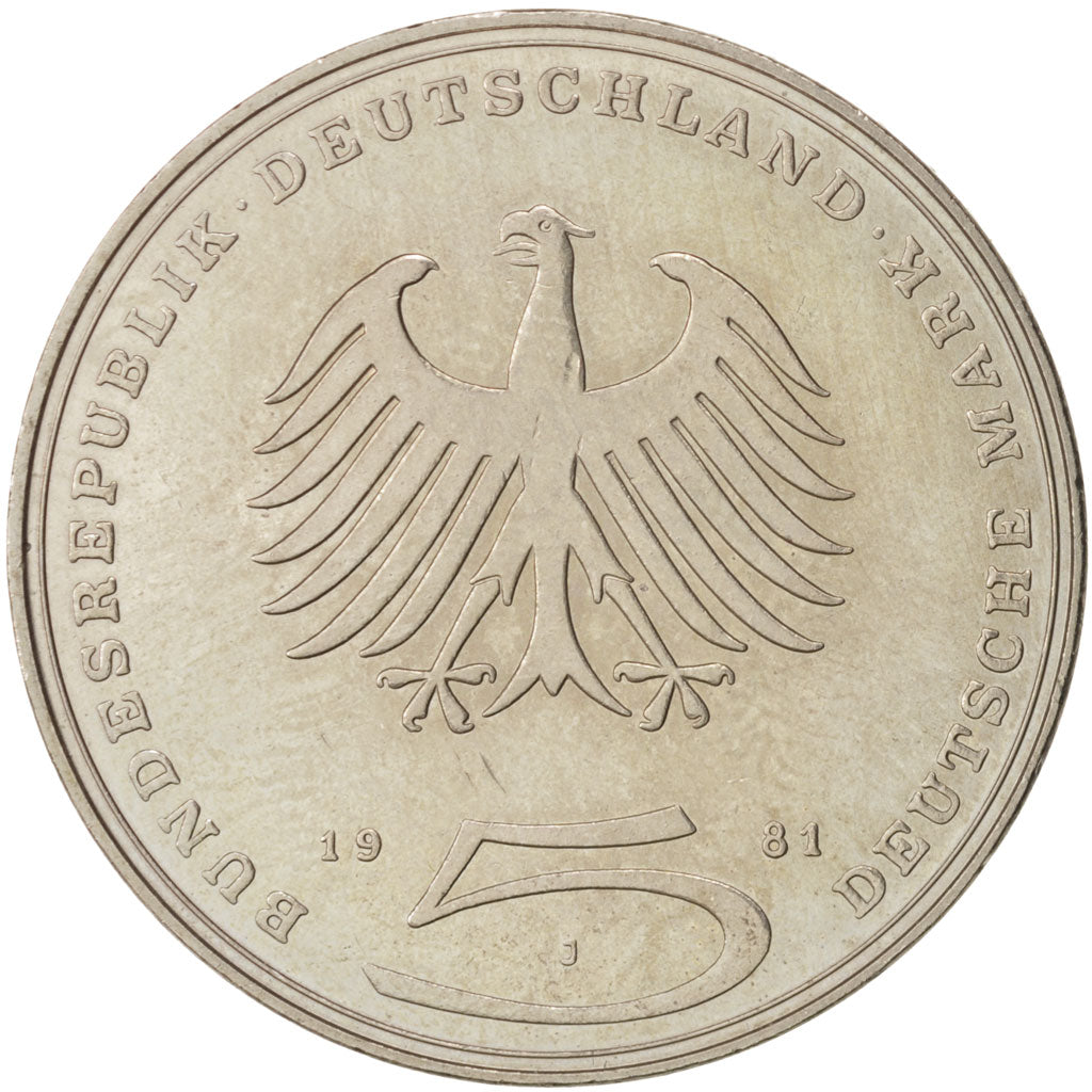 GERMANY - FEDERAL REPUBLIC, 5 Mark, 1981, Hamburg, Germany, AU(55-58), Copper...