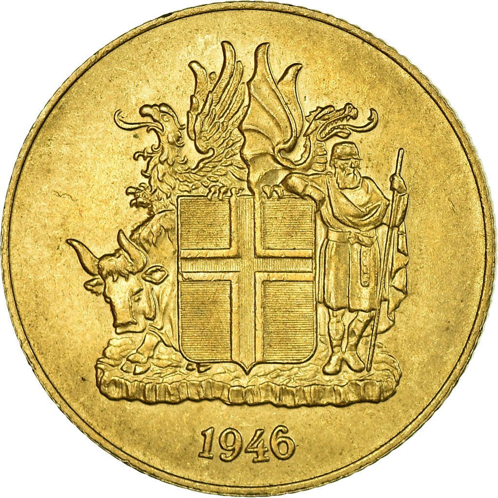 Moeda, Islândia, Krona, 1946, AU(50-53), Alumínio-Bronze, KM:12